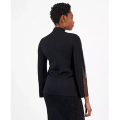 Anne Klein Womens Sernity Knit Long Embellished Sleeve Top, Stylish and Comfortable Top, Anne Black