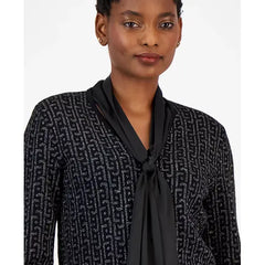 Anne Klein Womens Layered Jacquard Shimmer Sweater, Elegant and Comfortable Knit, Anne Black, Size XXS