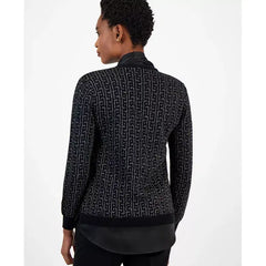Anne Klein Womens Layered Jacquard Shimmer Sweater, Elegant and Comfortable Knit, Anne Black, Size XXS