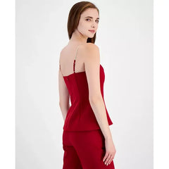 Macy's Women's Sleeveless Bustier Zip-Back Top-Titian red