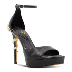 ALDO Women's Medusa Two-Piece Snake Stiletto Sandals, Bold Elegant Stylish Heels , Black Snake