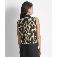 Macy's Women's Printed Sleeveless Button-Front Blouse-Dk Olve Ml