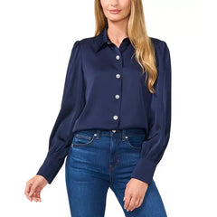Macy's Women's Rhinestone-Button Blouse-Classic navy