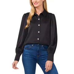 Macy's Women's Rhinestone-Button Blouse-Rich black