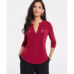 Women's Zip-Pocket Blouse, Created for Macy's-Rhodolite Garnet