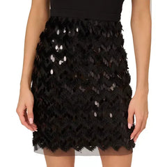 Adrianna Papell Womens Sequined One Shoulder Dress, Elegant Party or Evening Outfit, Black