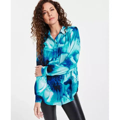 Women's Printed Long-Sleeve Tunic, Created for Macy's-Black grdn blue