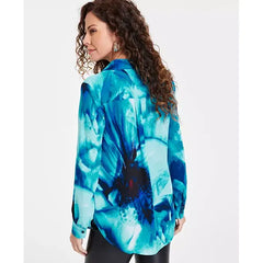 Women's Printed Long-Sleeve Tunic, Created for Macy's-Black grdn blue