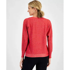 Women's Faux-Wrap Long-Sleeve Sparkle Sweater, Created for Macy's-Glamerous red