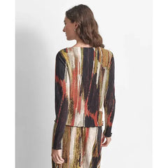 Macy's Women's Printed Crewneck Long-Sleeve Plissé Top-Paint stro
