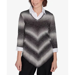 Alfred Dunner Petite Classics Chevron Ombre Woven Sweater
