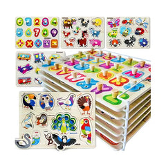 Quokka 6X Wooden Puzzles for Toddlers 1-3 with Rack - Alphabet, Numbers, Animals