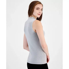 Macy's Women's Shimmer Mock-Neck Sleeveless Top-Sliver