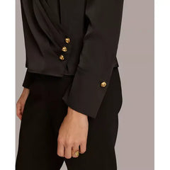 Macy's Women's Long Sleeve Faux-Wrap Satin Blouse-Black