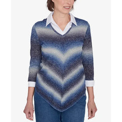 Alfred Dunner Petite Classics Chevron Ombre Woven Sweater