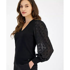 Macy's Women's Clip-Dot-Sleeve Sweater-Black