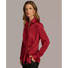 Macy's Women's Collared Tie-Waist Shirt-Mtrpltn Red