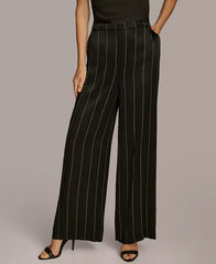 Women's Wide Leg Satin Pinstripe Pants,Created by Macy's-Black