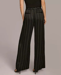 Women's Wide Leg Satin Pinstripe Pants,Created by Macy's-Black