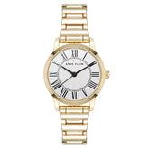 Anne Klein Womens Gold Tone Quartz Watch with Roman Numerals Signature Round Design, 29mm