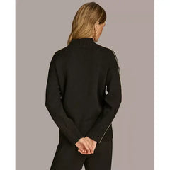 Macy's Women's Metallic Trim Mock-Neck Sweater-Black