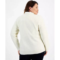 Plus Size Shimmer Sequin Cable-Knit Cardigan, Created for Macy's-Earl Natural