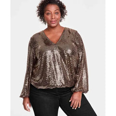 Sequined Shimmering Surplice Blouse, Created for Macy's-Gold