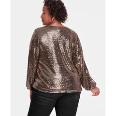 Sequined Shimmering Surplice Blouse, Created for Macy's-Gold