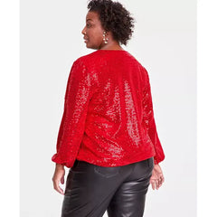 Sequined Shimmering Surplice Blouse, Created for Macy's-Red
