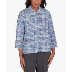 Alfred Dunner Petite Worth Avenue Eyelash Jacket with Two Pockets, Mupurpl , Size PS
