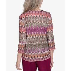 Alfred Dunner Petite Wine Country Chevron Textured Crew Neck Top, Muneutr, Size PS