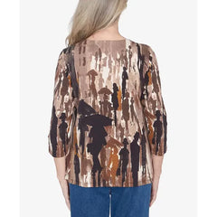 Alfred Dunner Petite Classics Conversational Crew Neck Top, Neutral, Size PXL