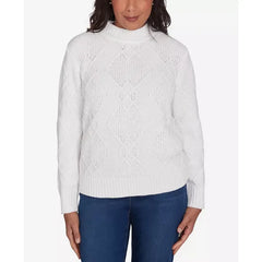 Alfred Dunner Petite Classics Chenille Diamond Turtleneck Sweater, Ivory , PXL