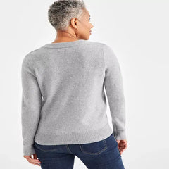 Petite Whimsy Shine Pullover V-Neck Sweater, Created for Macy's-Shne Bge T Hthr