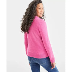 Petite Whimsy Shine Pullover V-Neck Sweater, Created for Macy's-Shine Pink Tease