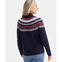 Women's Fair Isle Mockneck Cable-Knit Sweater, Created for Macy's-Industrrial