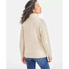 Women's Lurex Cable-Knit Turtleneck Sweater, Created for Macy's-Eggnog