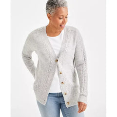 Women's Cable-Knit Shine Cardigan Sweater, Created for Macy's-Earl Grey Heather