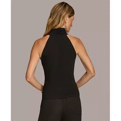 Macy's Women's Mock-Neck Sleeveless Top-Black Metallic
