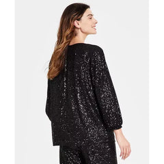 Women's Sequin Boat-Neck Top, Created for Macy's-Deep black