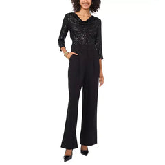 Macy's Women's Sequined Cowlneck 3/4-Sleeve Top-Rich black