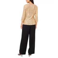 Macy's Women's Sequined Cowlneck 3/4-Sleeve Top-Golden