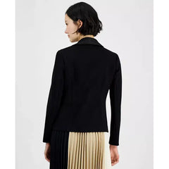 Anne Klein Womens Mixed Media Asymmetric Zip Jacket, Stylish and Versatile, Anne Black