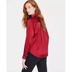 Women's Button-Front Long-Sleeve Utility Shirt, Created for Macy's-Red