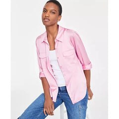Women's Button-Front Long-Sleeve Utility Shirt, Created for Macy's-Pink lilac