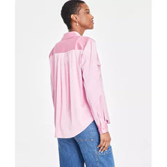 Women's Button-Front Long-Sleeve Utility Shirt, Created for Macy's-Pink lilac