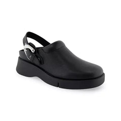 Aerosoles Womens Fox Buckle Strap Clog, Comfortable Stylish Slip On Shoes ,Black Smooth Leather