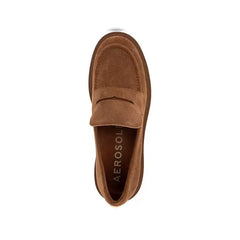 Aerosoles Gelso Womens Block Heel Loafers, Comfortable Stylish Office Footwear, Brown Tobacco Suede