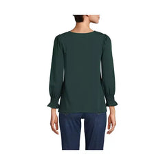 Macy's Women's 3/4 Sleeve Lightweight Jersey Button Front Top-Deep forest