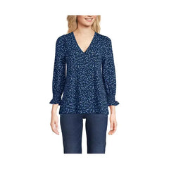 Macy's Women's 3/4 Sleeve Lightweight Jersey Button Front Top-Deep sea